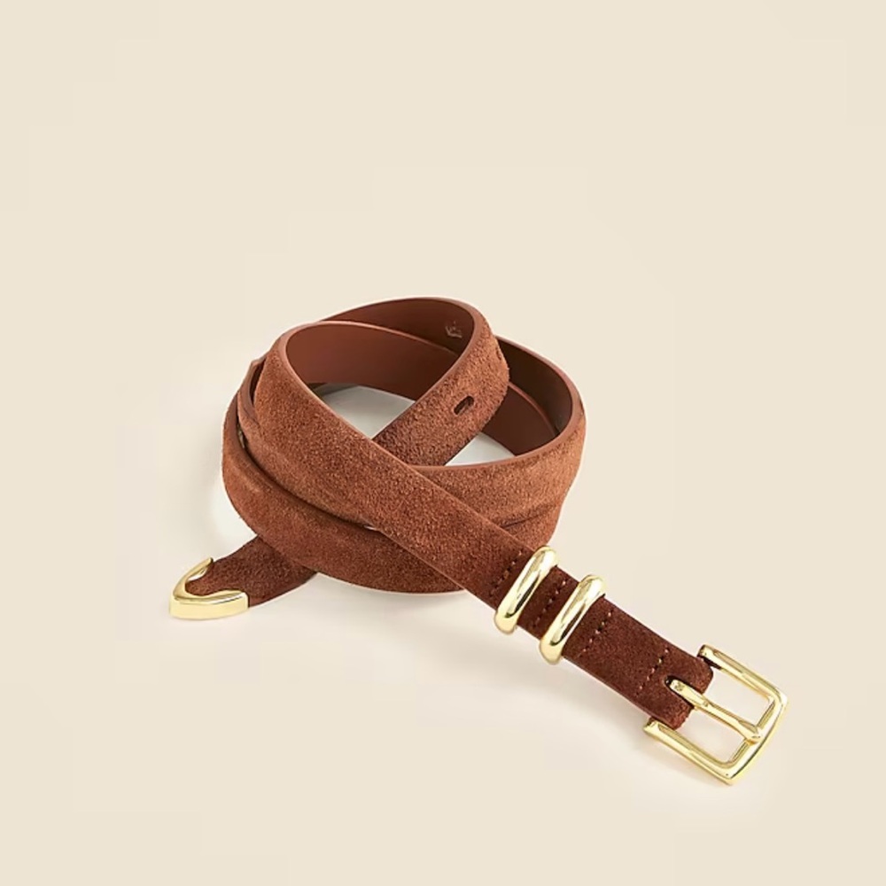 J. Crew Brown Suede Belt with Gold Buckle